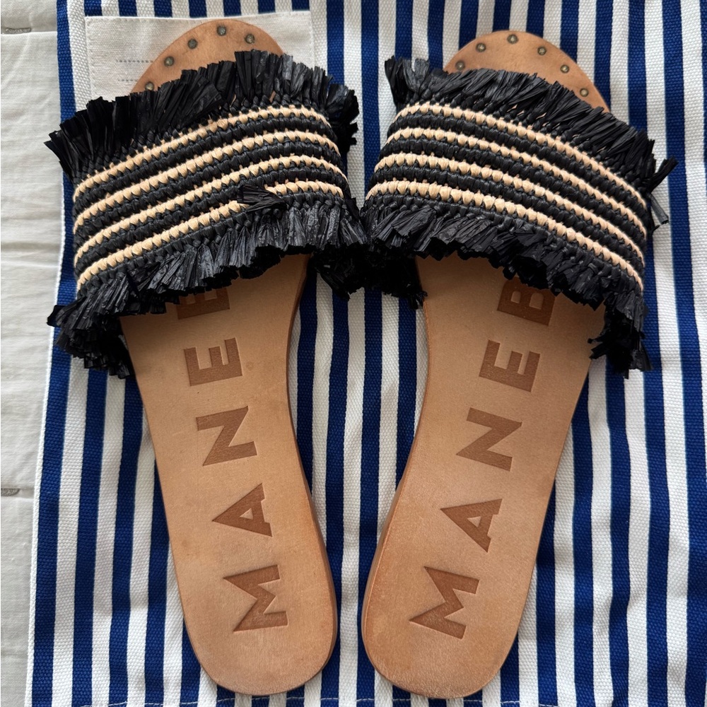 Manebi raffia strap Women's Slide Sandals